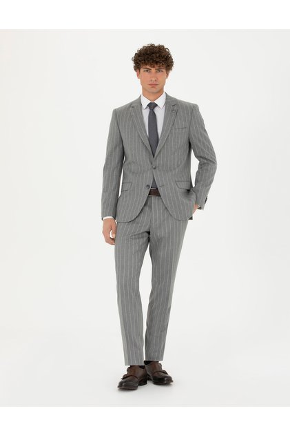 Gri Extra Slim Fit Çizgili Takım Elbise 50273543-VR024