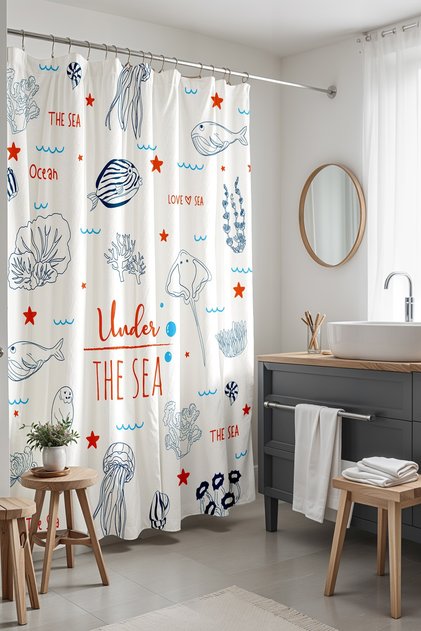 Bathroom Curtain, Animals under the Sea Pattern Shower Curtain, Bathtub Curtain 175X200Cm