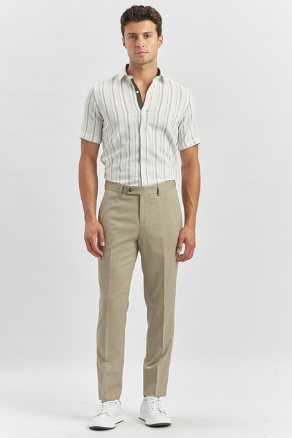 Beige Flexible Slim Fit Classic Trousers with Side Pockets 1003240165