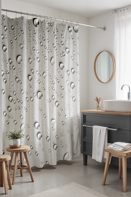 Bathroom Curtain, Grey Water Droplets Pattern Shower Curtain, Bathtub Curtain 175X200Cm