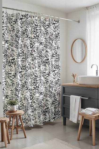 Bathroom Curtain, Ethnic Karmaşa Pattern Shower Curtain, Bathtub Curtain 175X200Cm