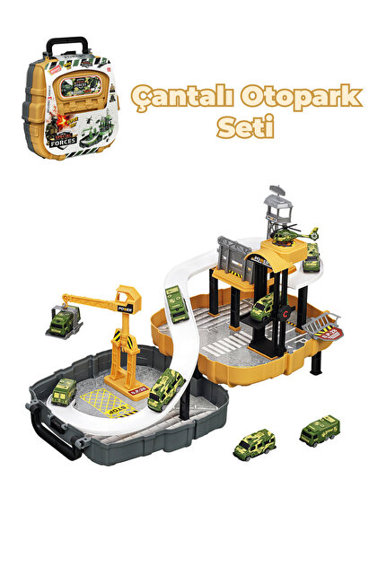 Çantalı Askeri Arabalı Otopark Seti - Çocuk Eğitici Öğretici Eğlenceli Oyuncak Set