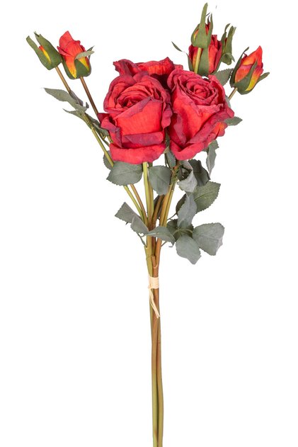 Yapay Çiçek, Gül Demeti, 3 Dallı, Kırmızı - 60 cm