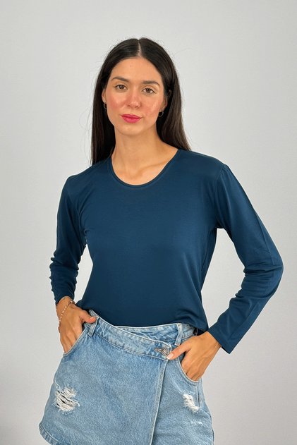 Women's Long Sleeve Crew Neck Body Petrol Blue 1 Piece