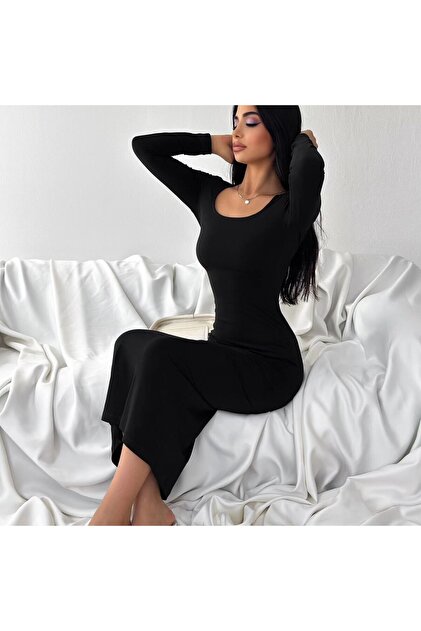 WoolnClyde Women's Black Square Collar Long Maxi Evening Dress Graduation Dress- Trendyol WoolnClyde Women's Black Square Collar Long Maxi Evening Dress Graduation Dress- Trendyol