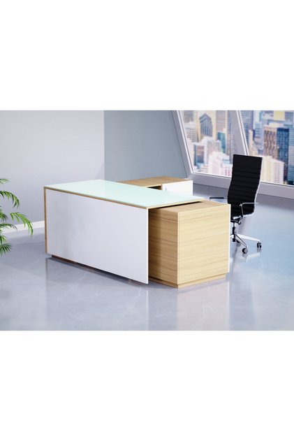 Coco Bolo and Premium White GED-3 Glass Executive Desk 180 cm