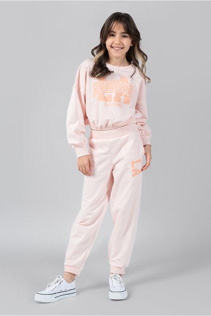 KIZ ÇOCUK PEMBE PASADENA BASKILI EŞOFMAN TAKIMI -RAHAT VE ŞIK SWEATSHİRT&JOGGER PANTOLON