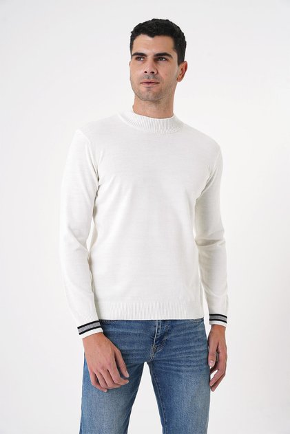 Men's Ecru Half Fishing Knitwear Sweater 20w153