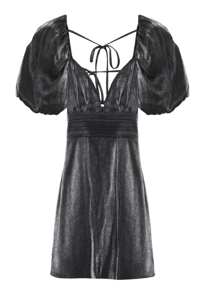 Back Tie Balloon Sleeve Dress Black