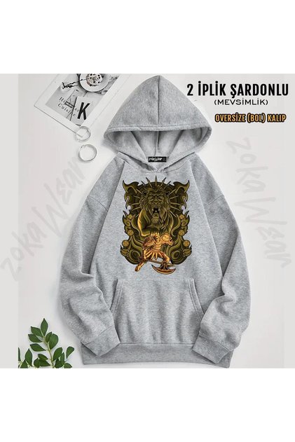 Escanor Design Printed Hooded Oversize Sweatshirt (2 Thread)