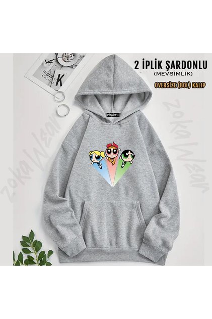 Powerpuff Girls2 Printed Hooded Oversize Sweatshirt (2 Thread)