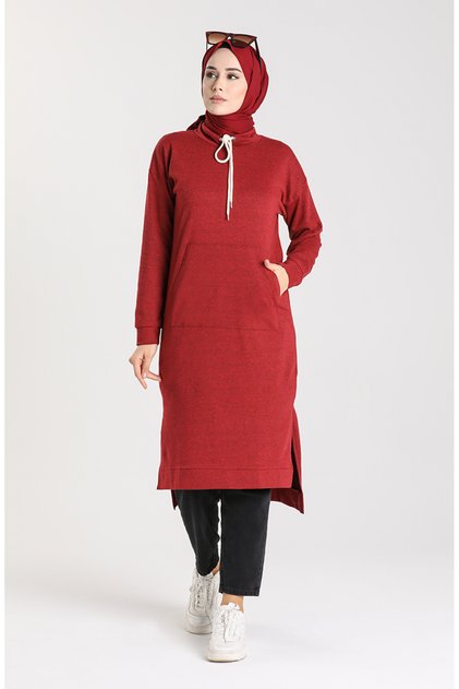 Tunic with Side Slits and Pockets 3234-11 Claret Red