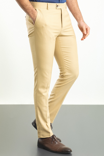 Patterned Slim Fit Classic Men's Trousers Beige - 38147.23Y