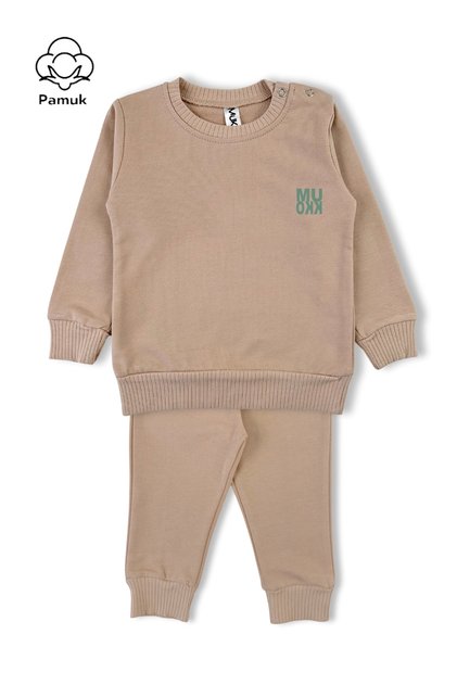 Boys Girls Unisex Kids Mukko Printed Beige Seasonal Bottom Top Set