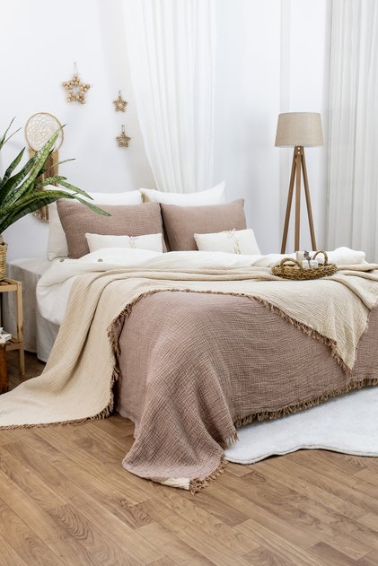 Hb&Victory 100% Cotton 4 Layer Muslin Bedspread Brown Color Double Size 240X230 Cm.