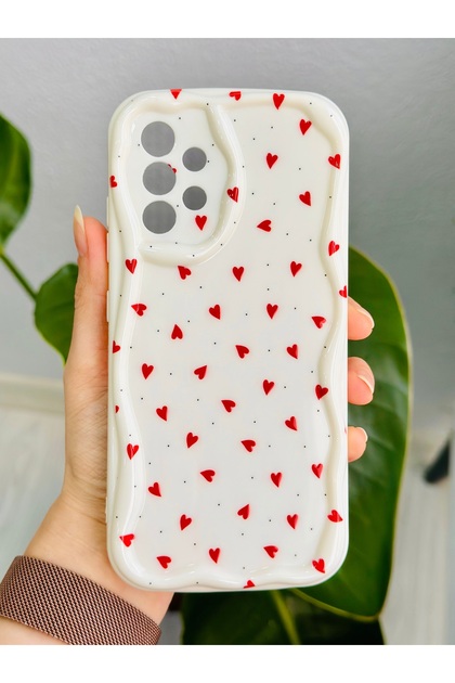 Samsung Galaxy A32 Compatible Red Hearts Print Design Silicone Case