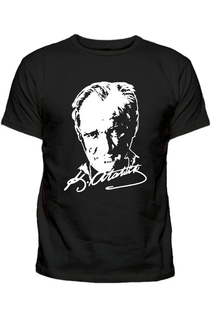 Silhout and Signature Ataturk Printed Children's Cotton Black T-Shirt