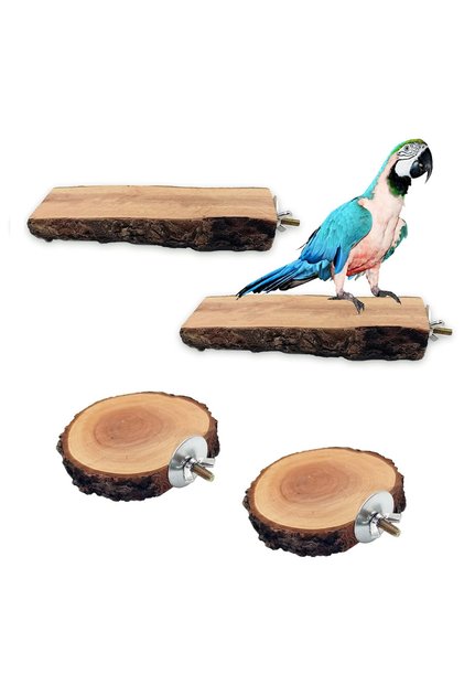 Wooden Bird Perches Set – Natural Stand Platform, 4-Piece Cage Accessory, for Budgie and Parrot