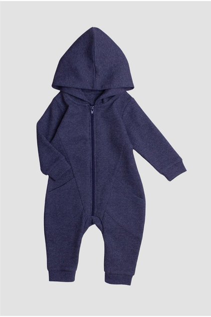 Waffle Image Sweet Zipper Closure Pocket Hooded Cotton Baby Romper