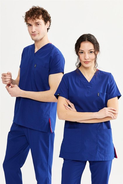 Ultralycra Basic - Lycra Doctor Nurse Uniform Set Scrubs Uniform Surgical Suit (Unisex), Cobalt Blue