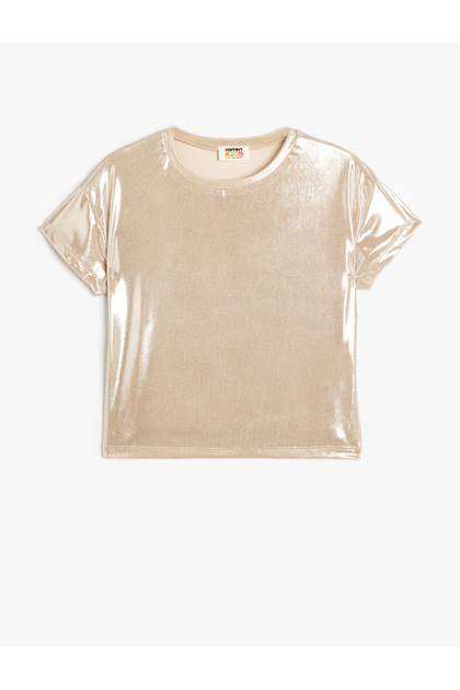 Shiny Blouse Short Sleeve Crew Neck