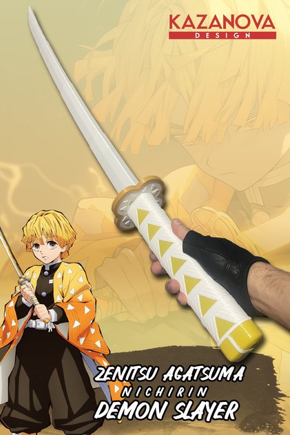 Zenitsu Agatsuma Katlanabilir Katana Figür 98 cm Demon Slayer Anime Cosplay