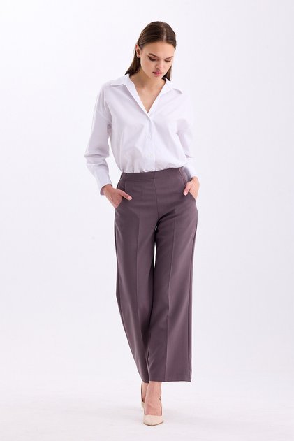 Mink Back Elastic High Waist Wide Leg Palazzo Women's Comfortable Fabric Trousers 2345