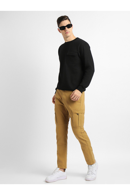 Mock Neck Regular Fit Solid Patch Pocket Sweatshirt