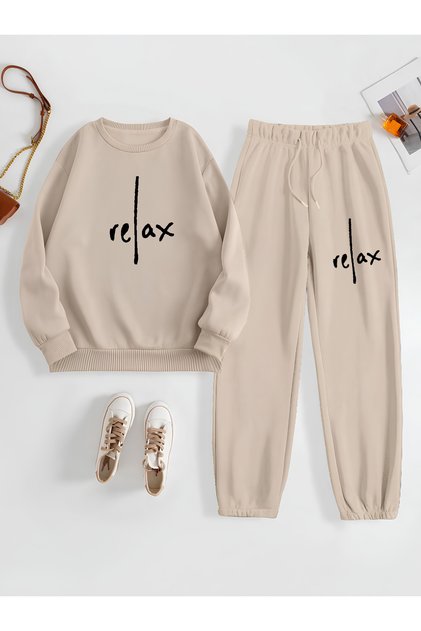 Unisex Γυναικεία/Ανδρικά RELAX Προσαρμοσμένα εμπριμέ βαμβακερά μπλουζάκια Jogger φούτερ στο κάτω μέρος
