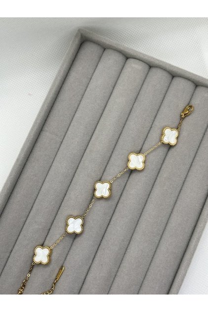 Steel White and Black Mother of Pearl Stone Bracelet
