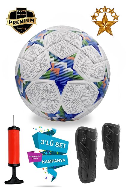 Orijinal Futbol Topu Pompa Ve Tekmelikli 3'lü Set Sert Zemin Halı Çim Saha Futbol Topu No:5