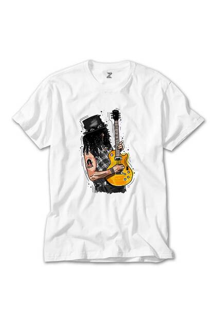 Slash Guitar Cartoon White T-Shirt