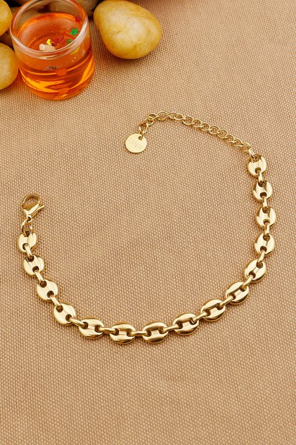 Uğur Böceği- Düğme Model 316L Gold Şık Solmaz Çelik Bileklik 17+5cm Trend Paslanmaz Kararmaz