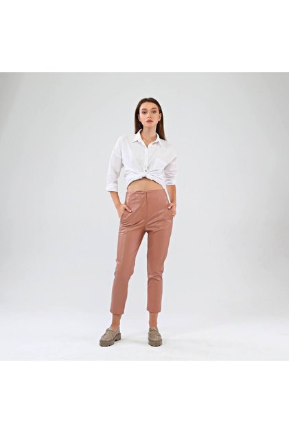 Women's High Waist Raised Leather Pants