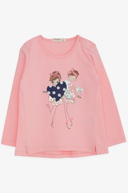 Girl's Long Sleeve T-Shirt Sequined Girl Printed 2-6 Years, Pink