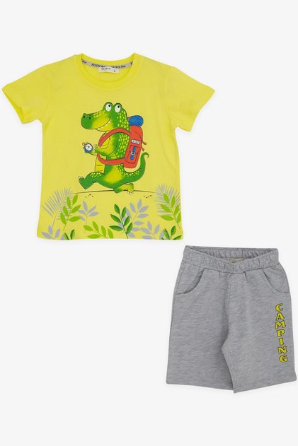 Boy's Shorts Set Camper Crocodile Printed 2-6 Years, Neon Yellow