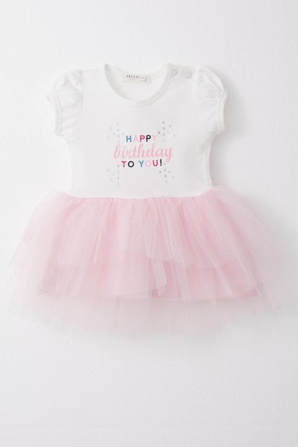 Baby Girl Dress Birthday Themed Lettering Embroidered 6 Months-2 Years, White