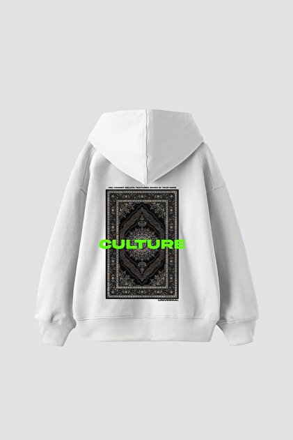 Culture Ethnic Printed Oversize Unisex Premium White Hoodie