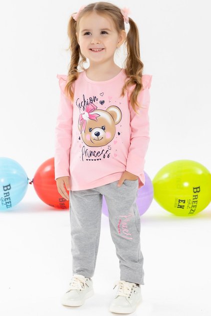 Girls' Leggings Printed with Bow and Teddy Bear Print, 1.5-5 Years, Pink