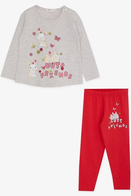 Baby Girl Tights Set Rabbit Printed 9 Months-3 Years, Beige Melange