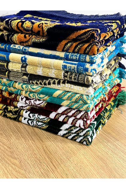 Velvet Patterned Fringed Gift Package 12 Pieces Spinger Prayer Rug Set
