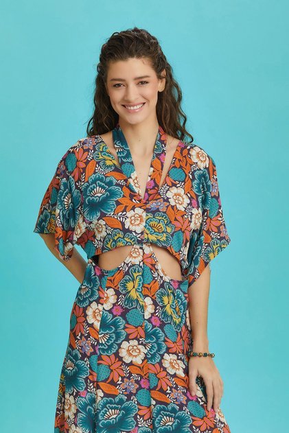 Floral Print Cut Out Bohemian Dress with Back Window
