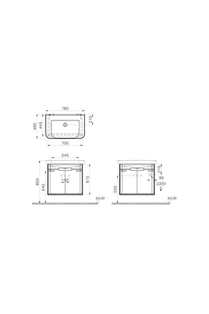 VitrA Sento 60809 Lavabo Dolabı, Kapaklı, 80 Cm, Mat Antrasit
