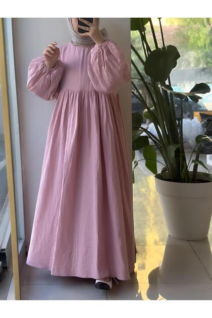 Classic Müslin Elbise- Toz pembe