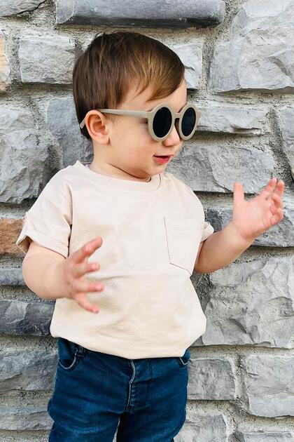 Baby Boy T-Shirt with Pockets and Buttons on Sleeves and Accessories 9 Months-3 Years, Beige