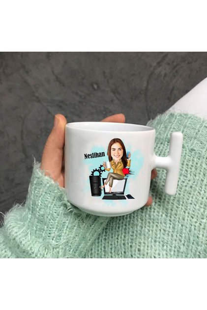 Cartoon Nescafe Cup with T-Handle, Specially Designed for Computer Teachers