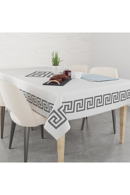 Gray Bordered Patterned Tablecloth