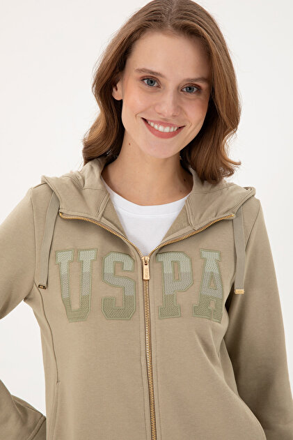 U.S. Polo Assn. Kadın Açık Haki Basic Kapüşonlu Sweatshirt