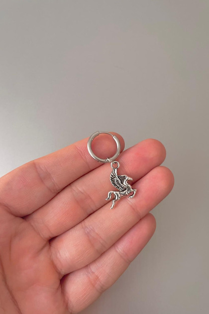 Unisex Silver Turkish Mythology Black Girl Figured Dangle Steel Hoop Earrings