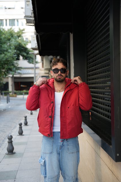 Hooded Inflatable Fiber Buttoned Zippered Men's Coat